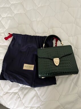 Aspinal London Dark Green Croc-Embossed Top Handle Satchel - evergreen